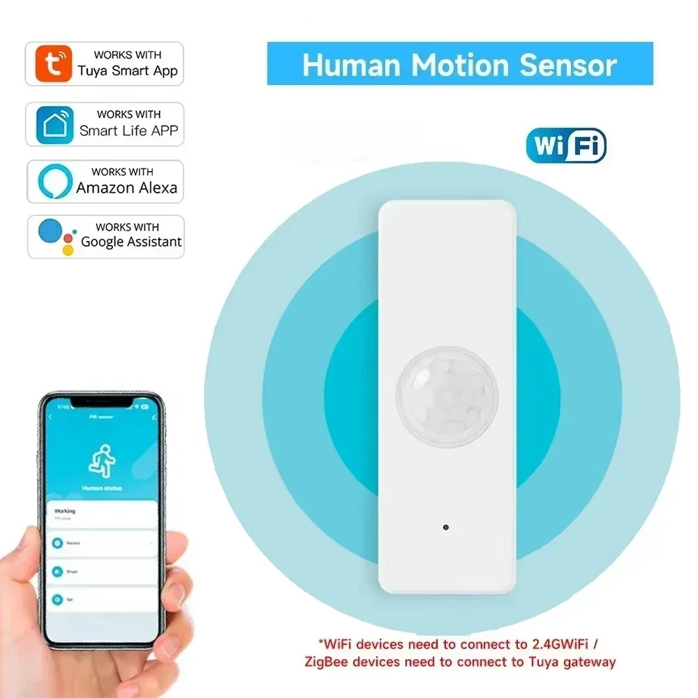 Tuya WiFi Human Motion Sensor Wireless PIR Infrared Motion Detector for Smart Home Automation Wireless Presence Sensing