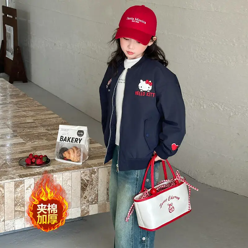 

Горячая бейсбольная майка Sanrio для девочек Hello Kitty Kawaii, модные зимние утепленные топы с длинными рукавами в стиле аниме, куртка, детская одежда, новинка