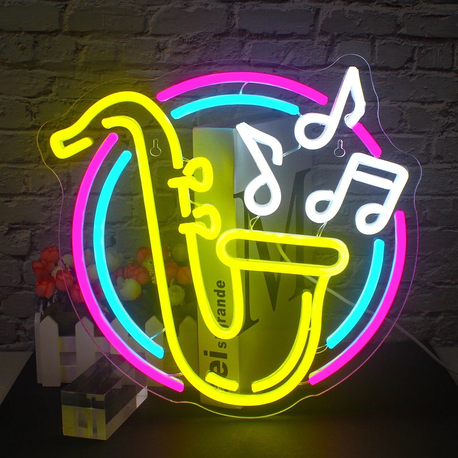 Saksofon lampu LED Neon dekorasi dinding, lampu dekorasi ruang Studio musik langsung kamar tidur tanda catatan pesta cahaya Jazz