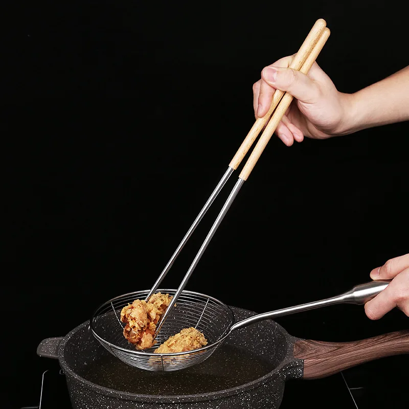 Image of Extra lange Essstäbchen, Buchenholz-Essstäbchen, Edelstahl, rutschfest, wiederverwendbar, zum Braten von Lebensmitteln, Nudeln, Sushi, Küche, Kochutensilien