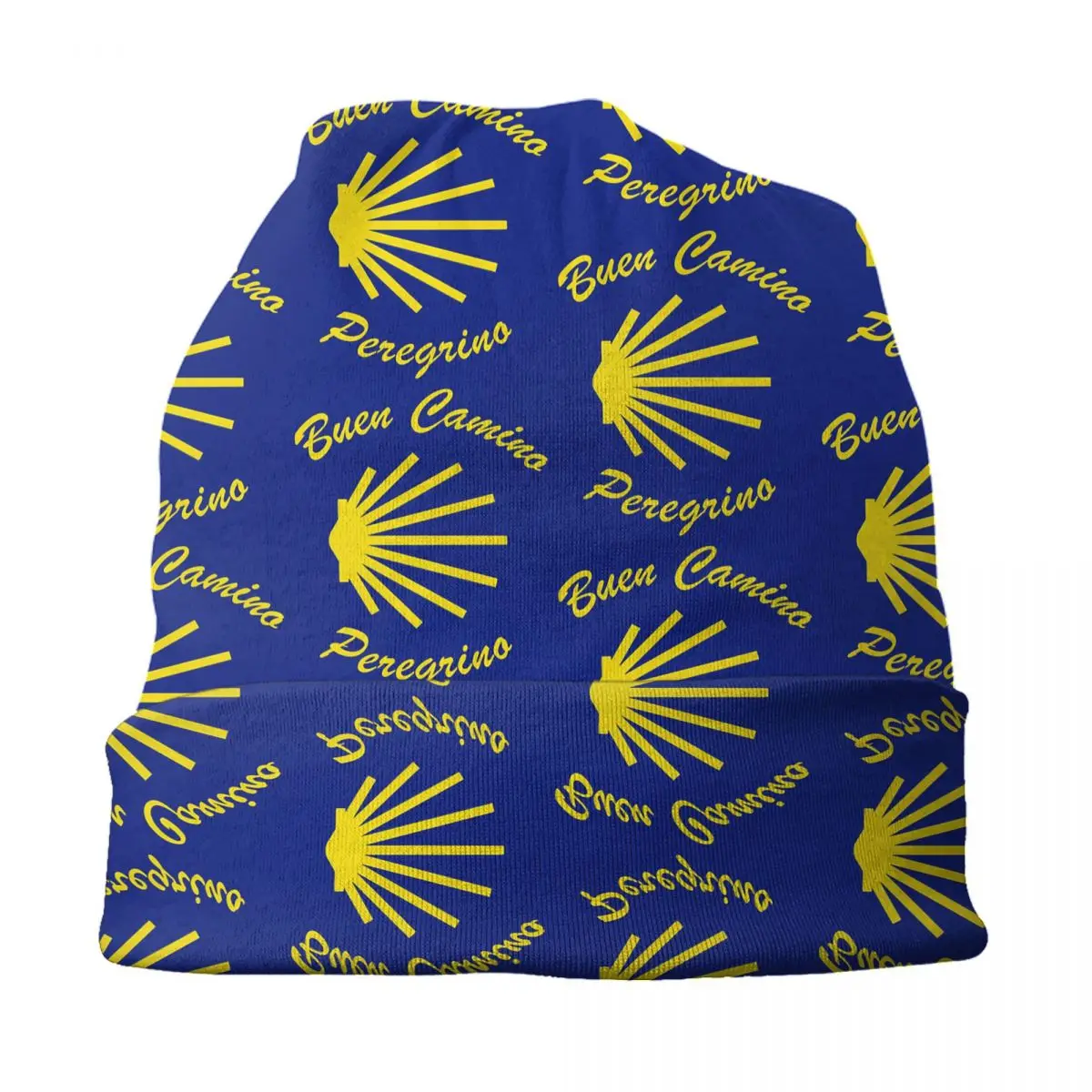 หมวกบีนนี่ทรงเปลือกหอยสีเหลืองขนาดใหญ่ลาย Camino De Santiago สำหรับฤดูหนาว สไตล์ฮิปฮอป ถักนิตติ้ง สำหรับทุกเพศ หมวกบีนนี่ Buen Camino