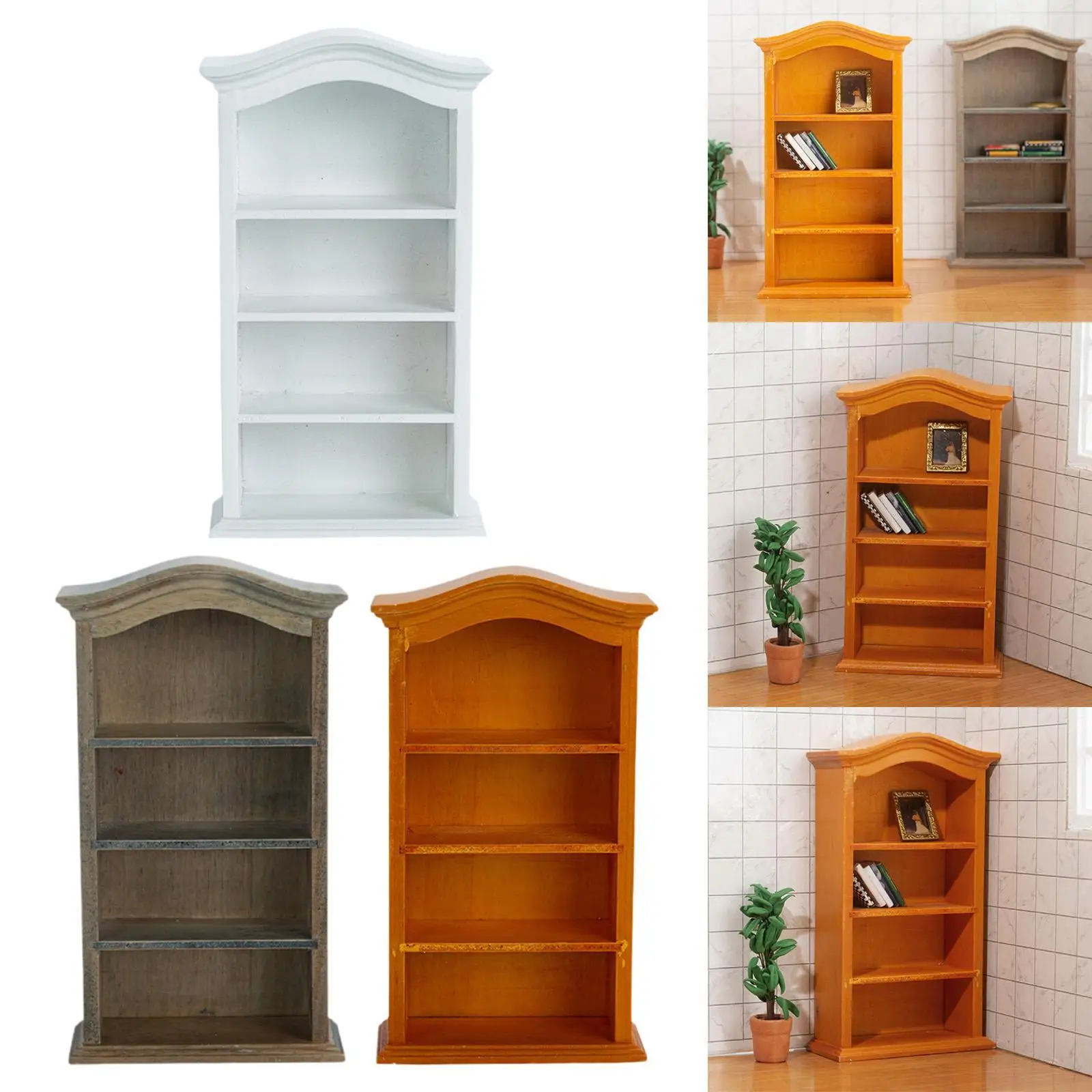 Miniature Dollhouse Bookcase for Miniature Landscape Doll House Decor 4 Floors Pretend Play Wooden Doll House Book Shelf Cabinet