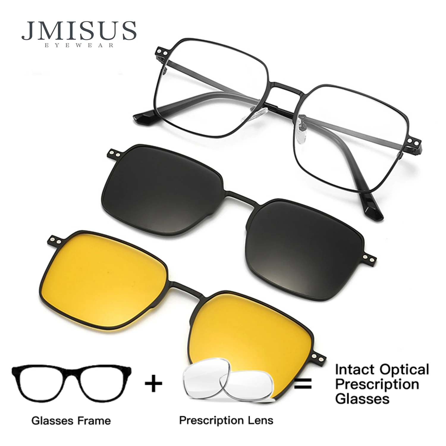 

JMISUS High-Quality Metal Square Optical Glasses Man Clip on Sunglasses Anti-Blue Light Photochromic Brown Eyeglasses