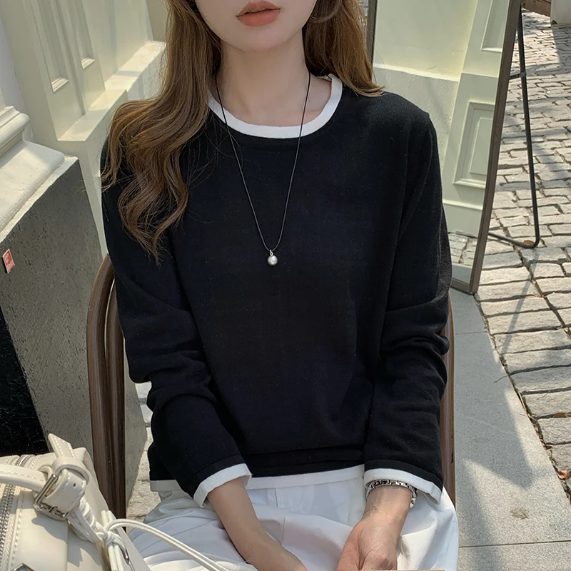 100% Cotton Women O-neck Color blocking long sleeved shirt plus size clearance sale luxury brands high quality - Image 5