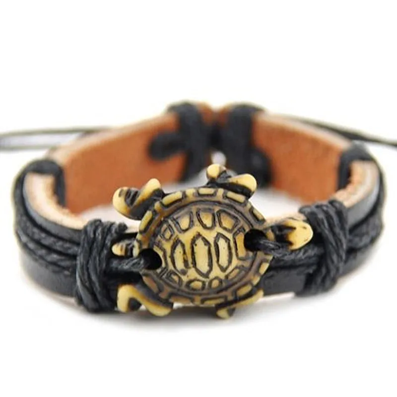 

Hawaiian Style Turtle Leather Bracelet with Hemp Wax Rope for Men And Women Unique Gift Idea