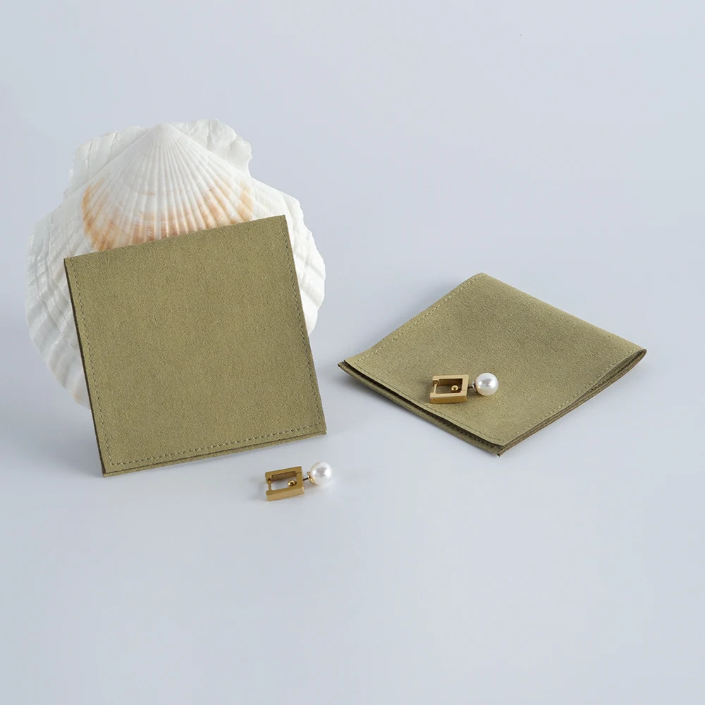 100 Green Microfiber Velvet Gift Bags 6x6cm 8x8cm 9x9cm Small Size Ring Earring Stud Jewelry Storage Pouches Luxury Makeup Sack view 3