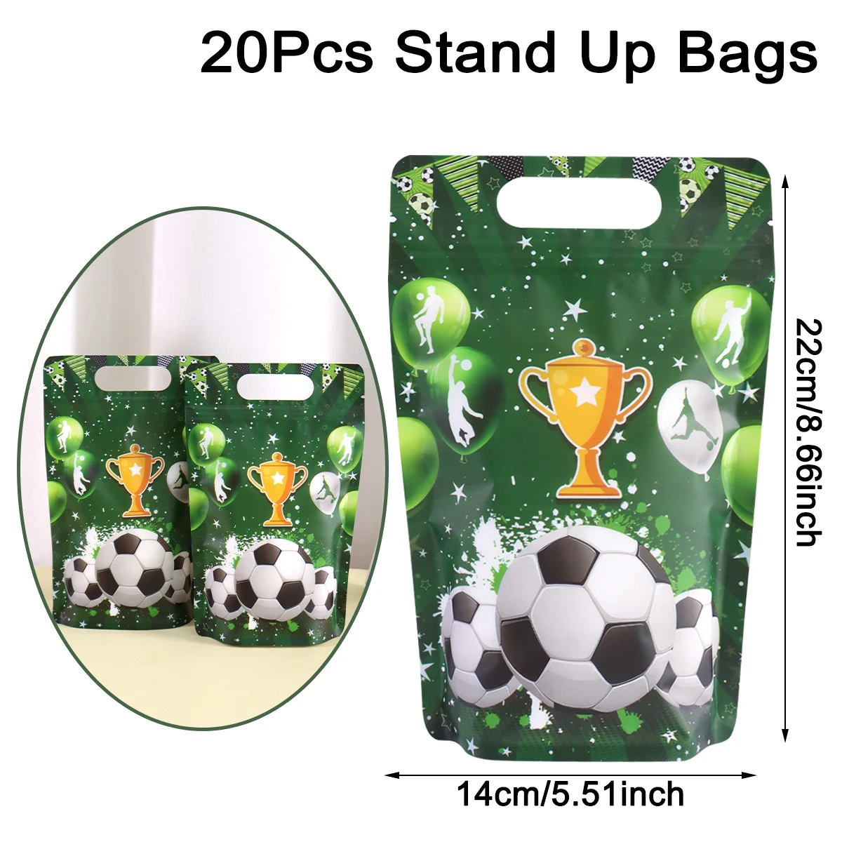 10/20 Stück Standbeutel mit Fußball-Motiv, Fußball-Keksbeutel, Partytüten für Fans, Dekoration für den 1. Geburtstag, Sportzubehör – Detail 4