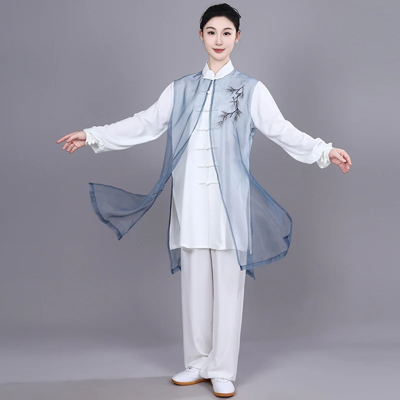 Premium Women's 2026 New Lightweight Breathable Mid-length Cotton-Chiffon Tai Chi Practice Uniform for Morning Fitness