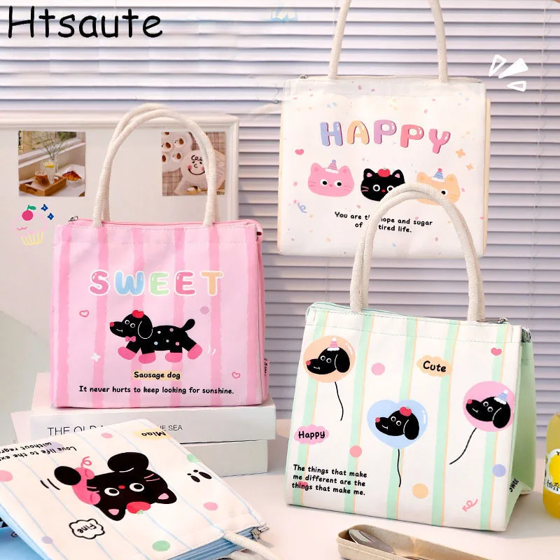 

Portable Nylon Lunch Bag Handheld Insulated Handbags Animal Print Large Capacity Diaper Bag Office lonchera bolsa termica