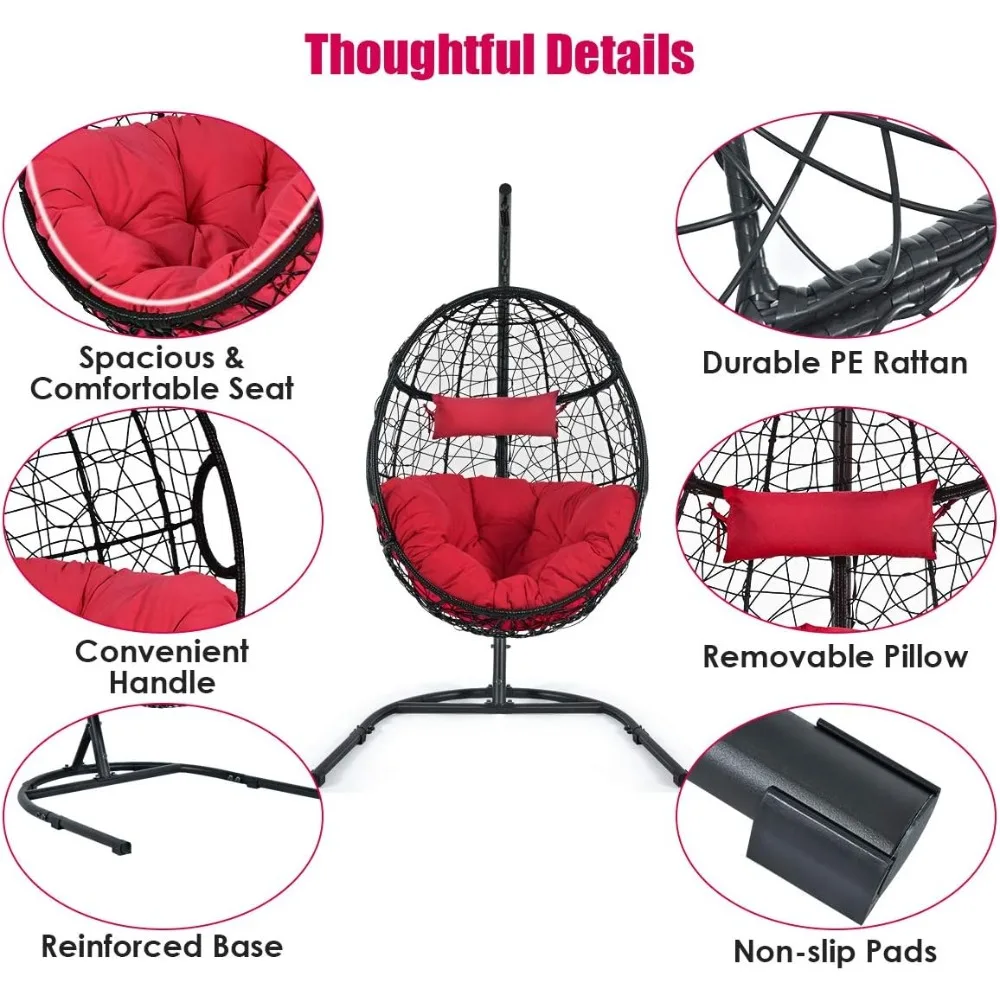 Giantex Sedia a uovo sospesa, sedia a dondolo con set di supporti a rete a C, sedia amaca con morbido cuscino e cuscino del sedile, multifunzionale