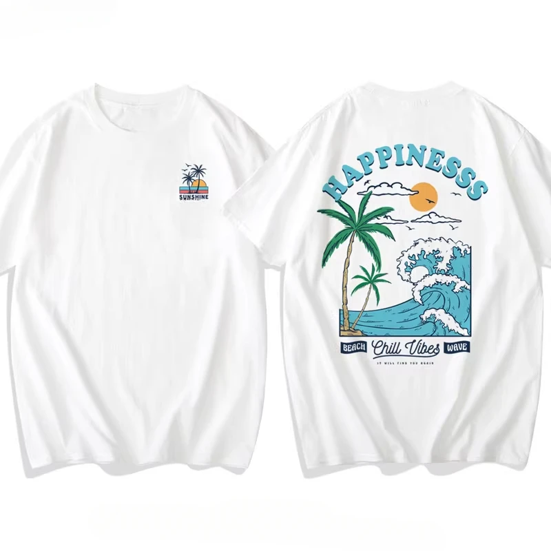 Coconut Tree Ocean Sea Wind Sun Beach Tropical Summer New Trend T-shirt Men and Women Couple Camiseta Hombre