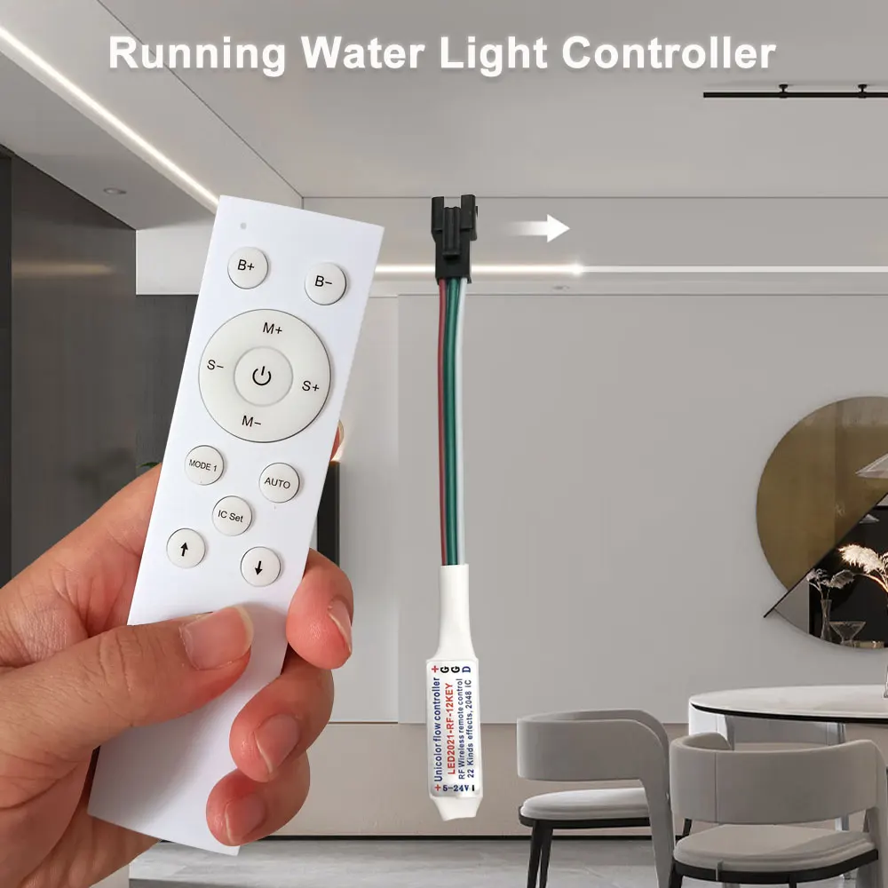 

Running Water Pixel Light Controller 12Key Wireless RF Remote For DC12 24V WS2811 Single Color Addressable Horse Race LED Stirp