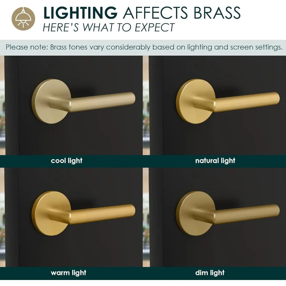 مقابض الأبواب الذهبية شديدة التحمل - 6 عبوات، غير قابلة للدوران للممر والخزانة والأبواب الفرنسية وأجهزة الأبواب المتينة