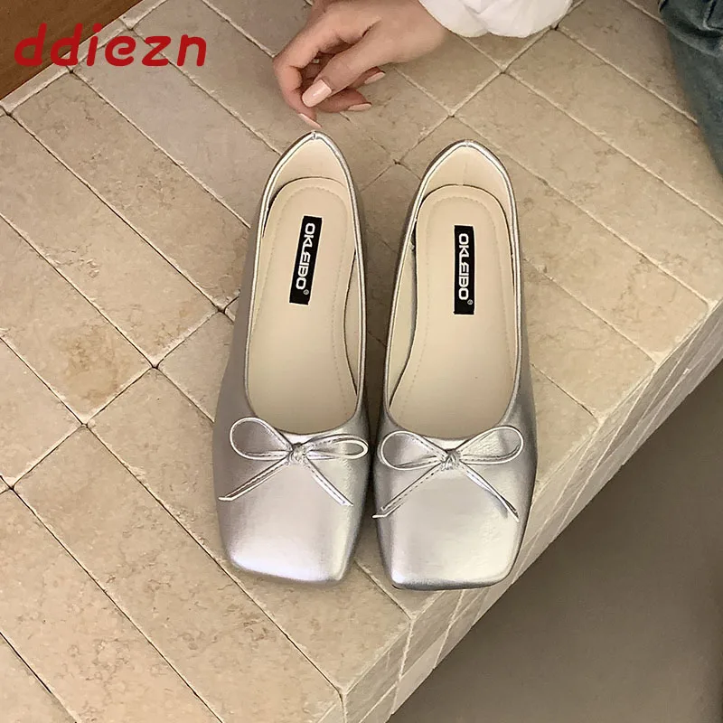 

Silver New 2026 Fashion Butterfly-Knot Woman Flats Slip On Shoes Female Soft Casual Footwear Dress Office Lady Flat With Shoes