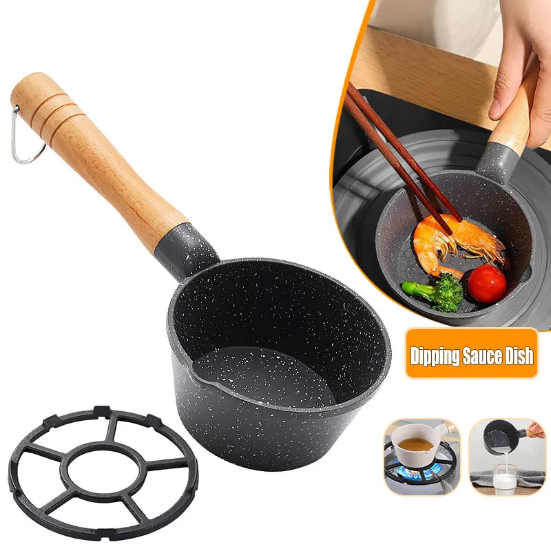 Nonstick Mini Sauce Pan Small Soup Pot Milk Pan Wooden Handle Hot Oil Pan Butter Melting Pot Cooking Saucepan with Pour Spout