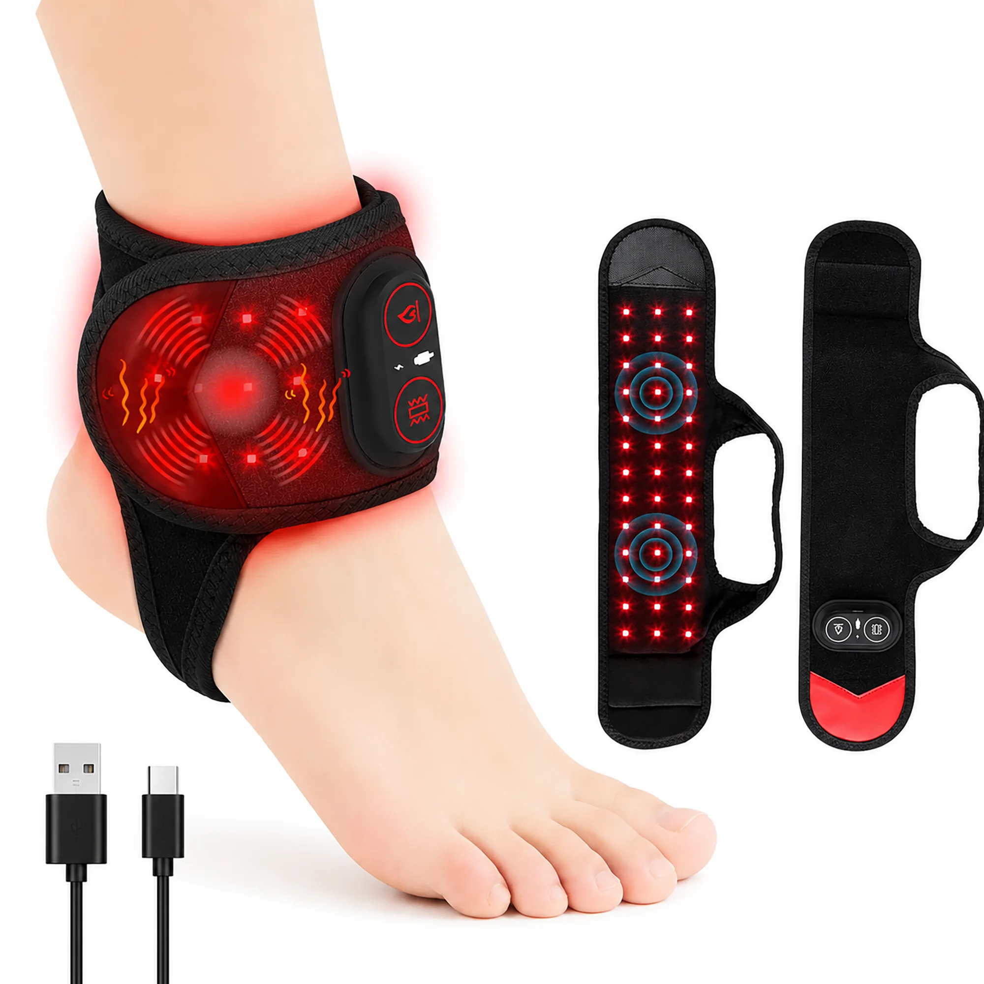 Heated Ankle Massager Red Light Ankle Heating Pad 3 Heat Levels Massage Wearable Ankle Wrap for Warmth Comfort and Relaxation