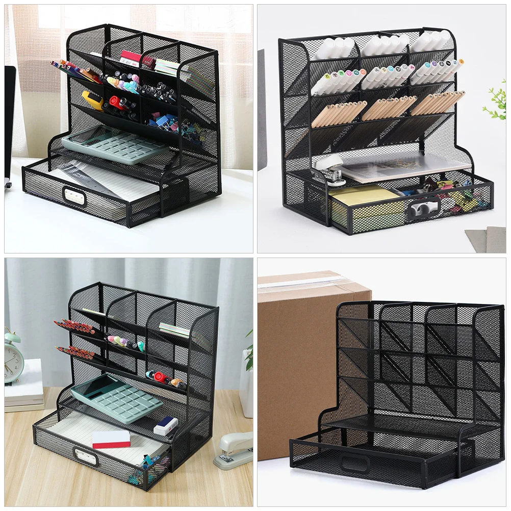 Multilayer File Storage Box Metal Desk Organizer Sturdy Stationery Holder for Office Classroom Pencil Holder Art Supplies