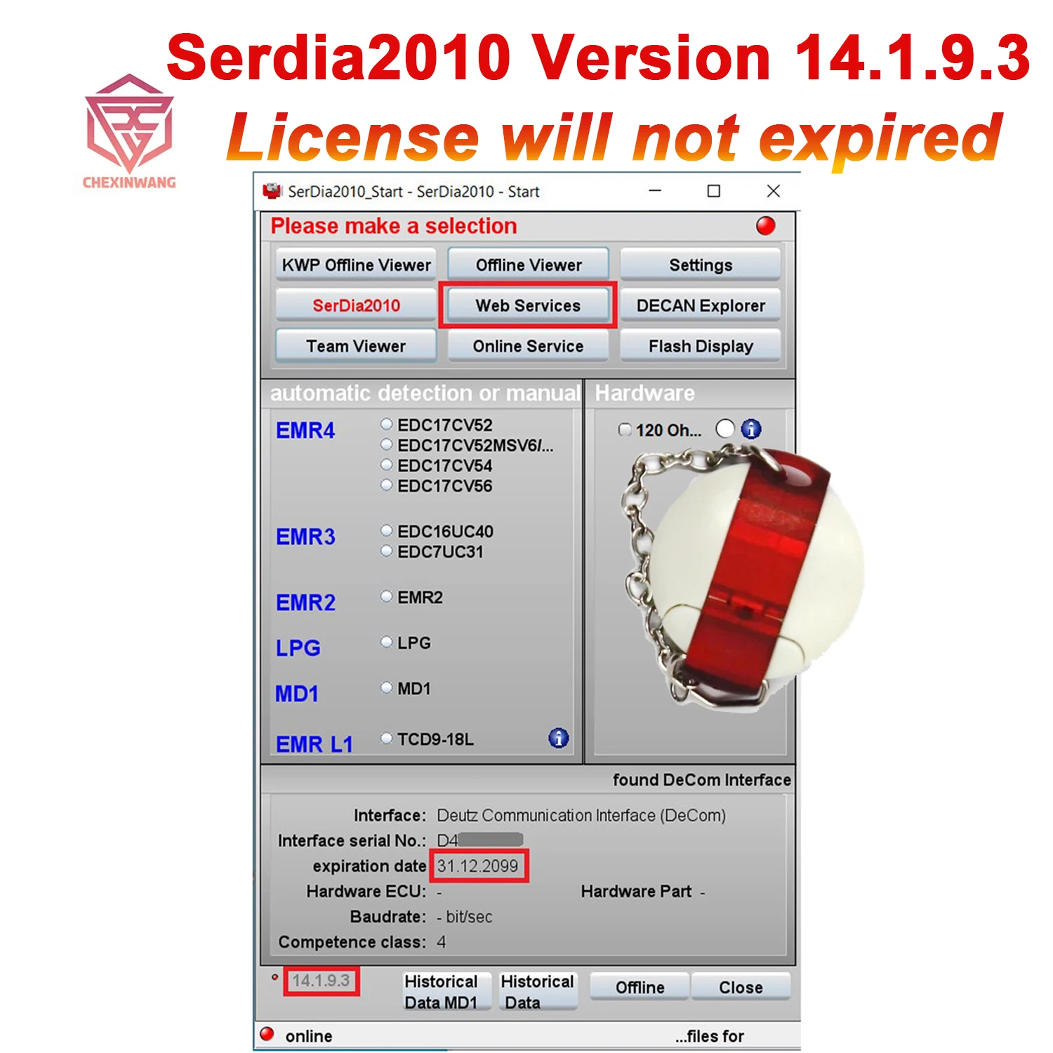 Version 14.1.9.3 Deutz Serdia2010 SerDia 2010 6 Level Class 4 License Update to 2099 For Deutz ECU Read Write EMR4 EMR3 EMR2