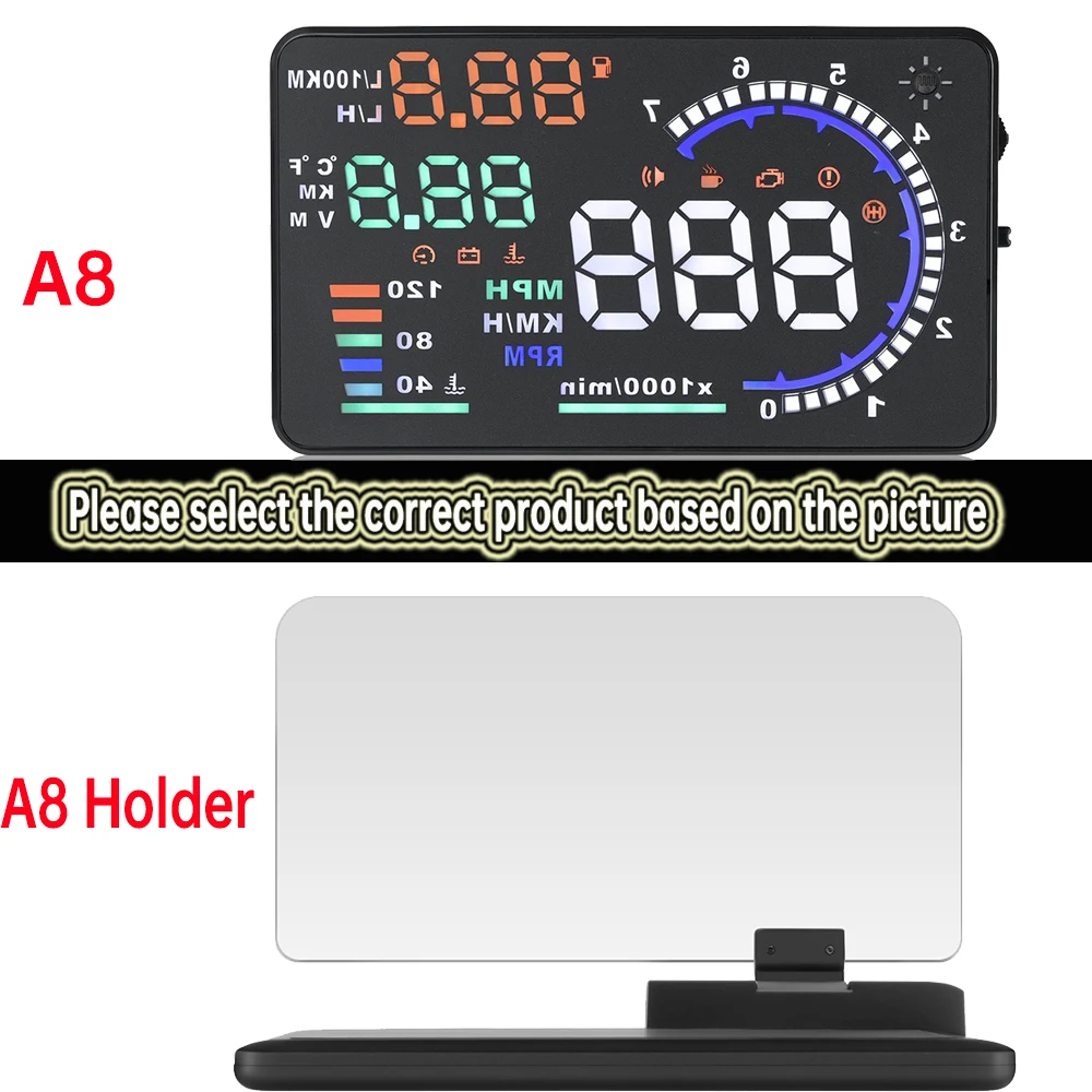 A8 bildschirm digital hud tachometer rpm wasser temperatur spannung kraftstoff auto kopf nach oben led windschutz scheibe projektor daten diagnose