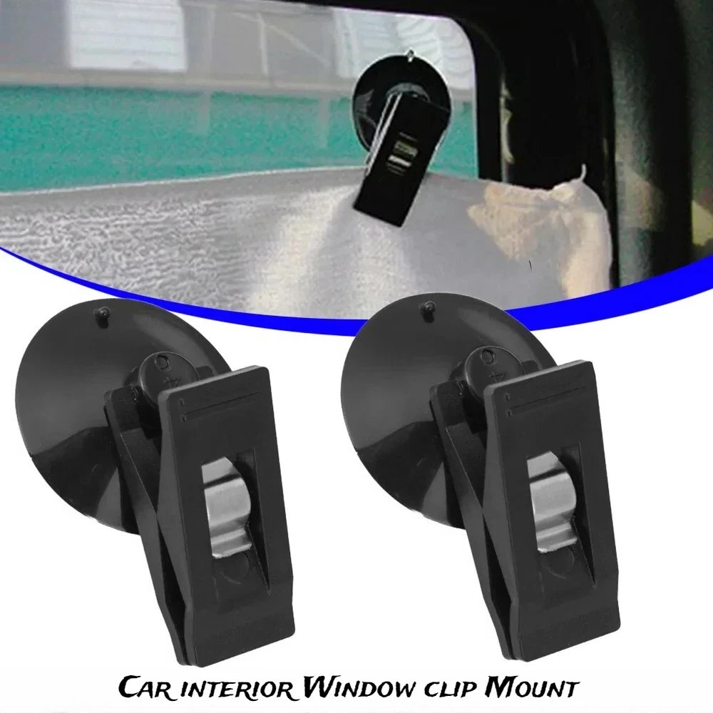 1-2 زوج نافذة السيارة الداخلية قاعدة تركيب مزودة بمشبك غطاء شفط أسود كليب مصاصة بلاستيكية حامل قابل للإزالة لتذاكرة منشفة الستار ظلة #1