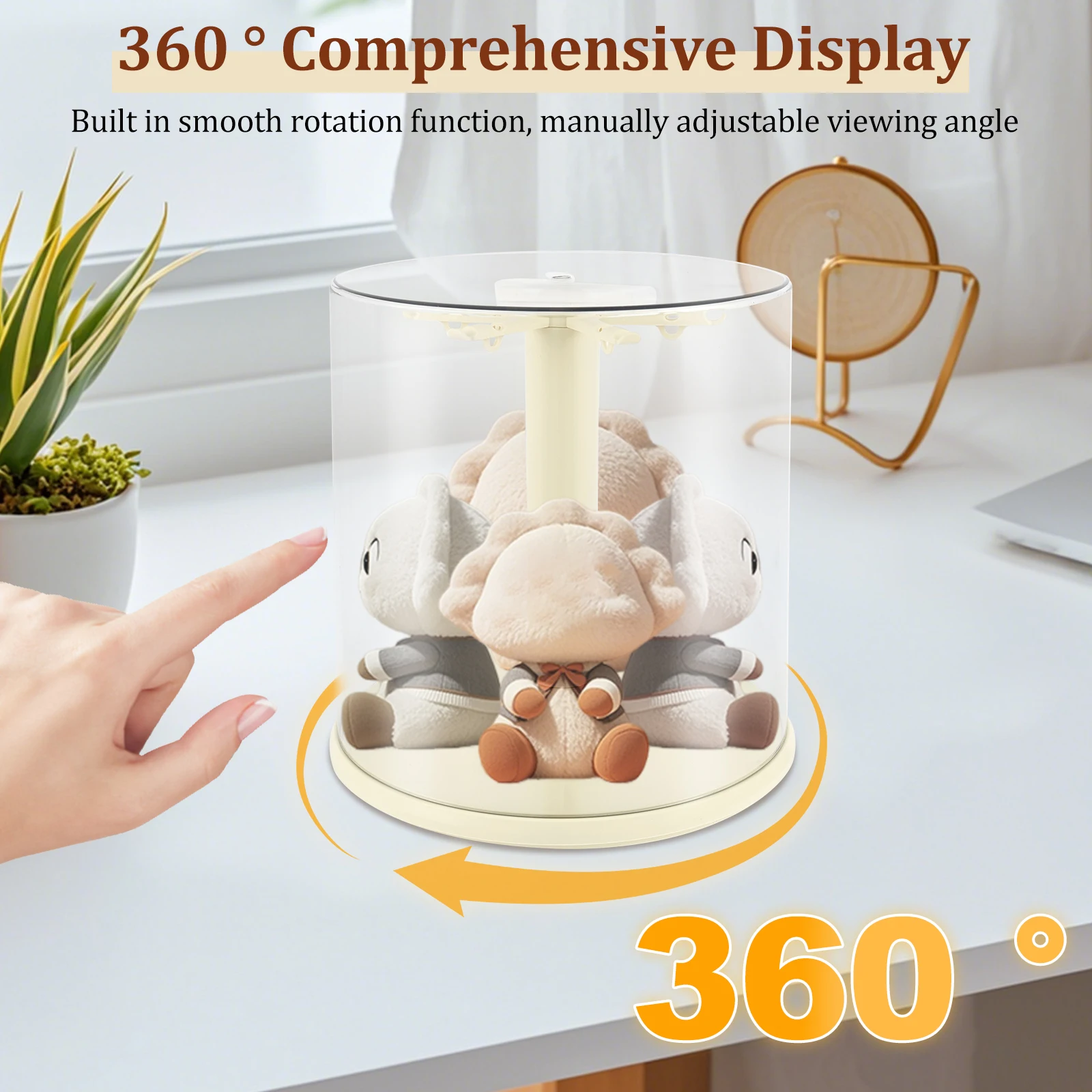 

Plush Toy Display Box Transparent Rotating Plush Toy Doll Figurine Blind Box Display Stand Protective Shell for Cute Figurines