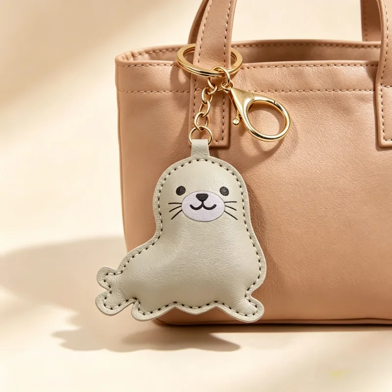 Small Sea Lion Filled With Leather And Cotton Keychain Bag Charm For Purse Handmade Animal Pendant Accessory