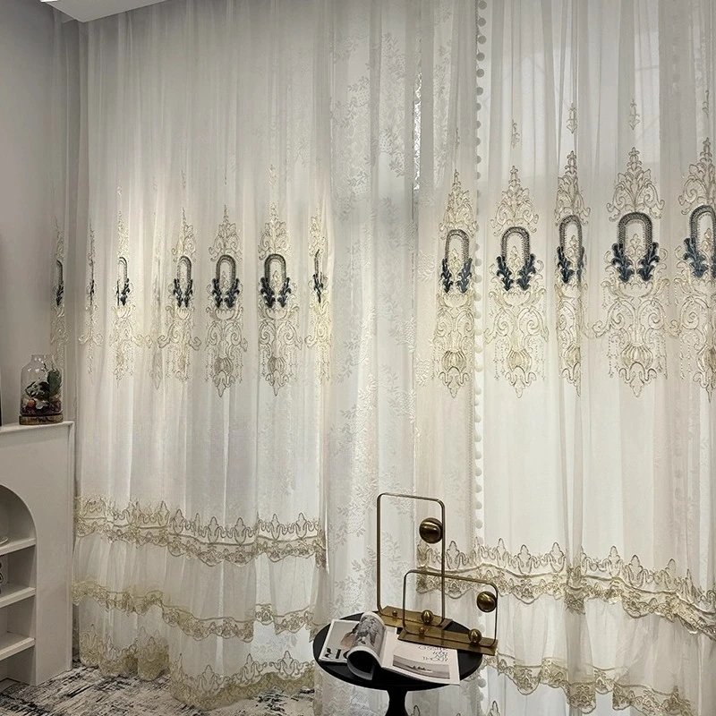 Fashionable and Elegant Embroidery Craft Double-layer Curtains for Living Dining Room Bedroom White Tulle Custom Size Drapes