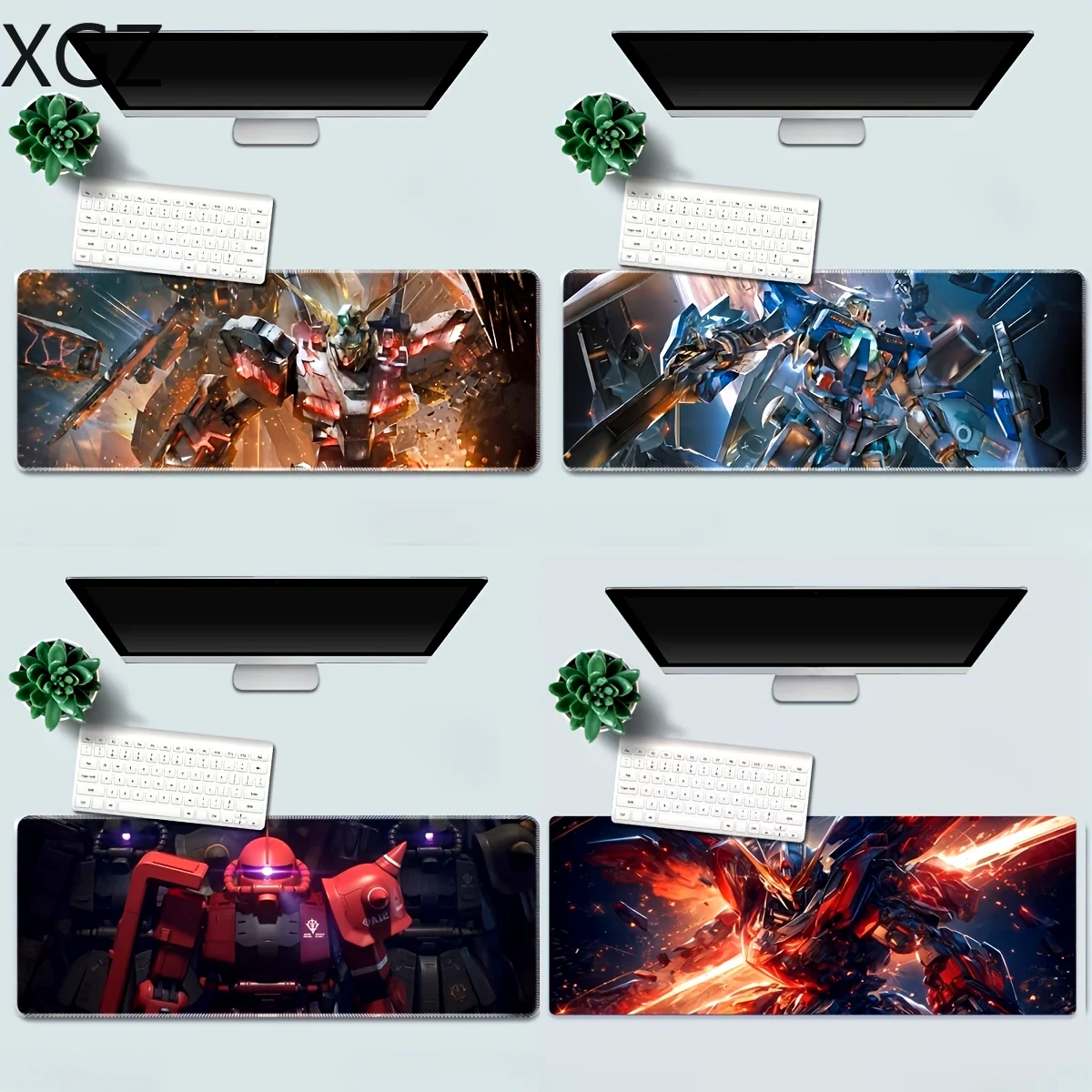 Mouse pad para jogos estilo mecha, teclado grande, adequado para homens e mulheres, lavável, antiderrapante, borda de costura fina