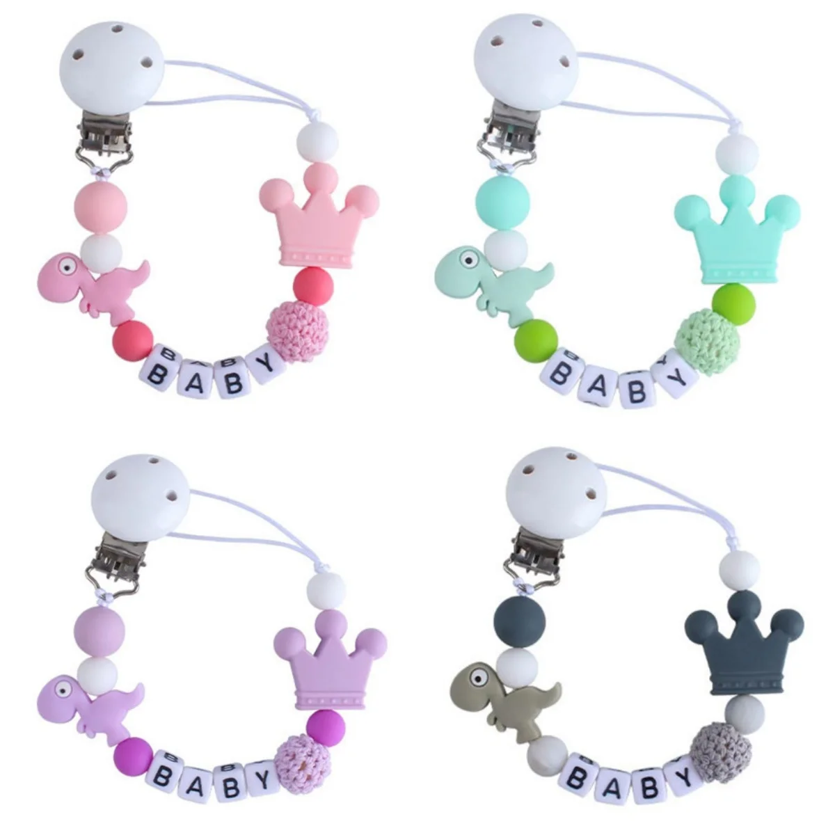

Dinosaur Silicone Bead Pacifier Clips Chains Holder Teething Chain