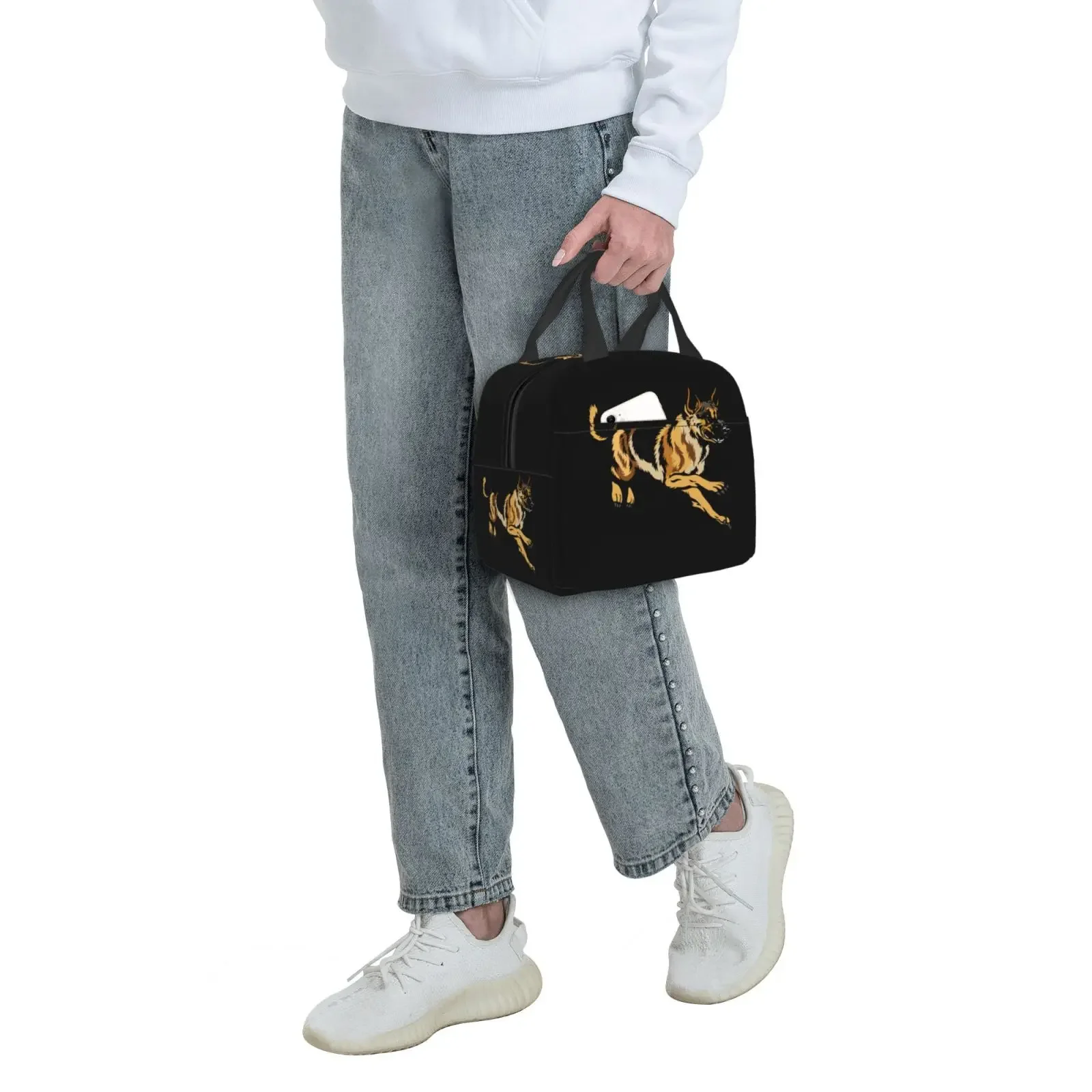 German Shepherd Print Insulated Lunch Bag for Women Men Portable Thermal Cooler Insulated Lunch Box Picnic Travel Food Tote Bags