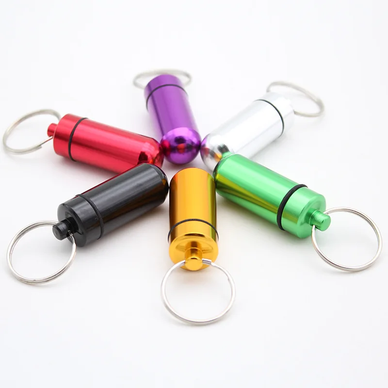 Botol Pil Aluminium Mini Tahan Air Portabel Botol Obat Luar Ruangan Botol Obat Mini Tahan Air Gantungan Kunci Botol Gantung