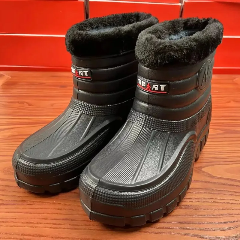 High Quality Men's Winter Thiened Waterproof Snow Boots Cotton Oes for Ly Warm Round Toe Casual High Top Work Boots EVA Outsole