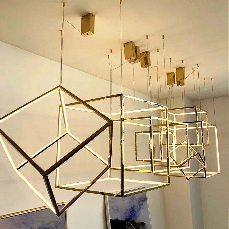 

Modern Cube Led Chandelier Lighting Living Dining Room Pendant Light Home Decor Villa Lamparas Loft Stair Hanging Lamp Luminaria