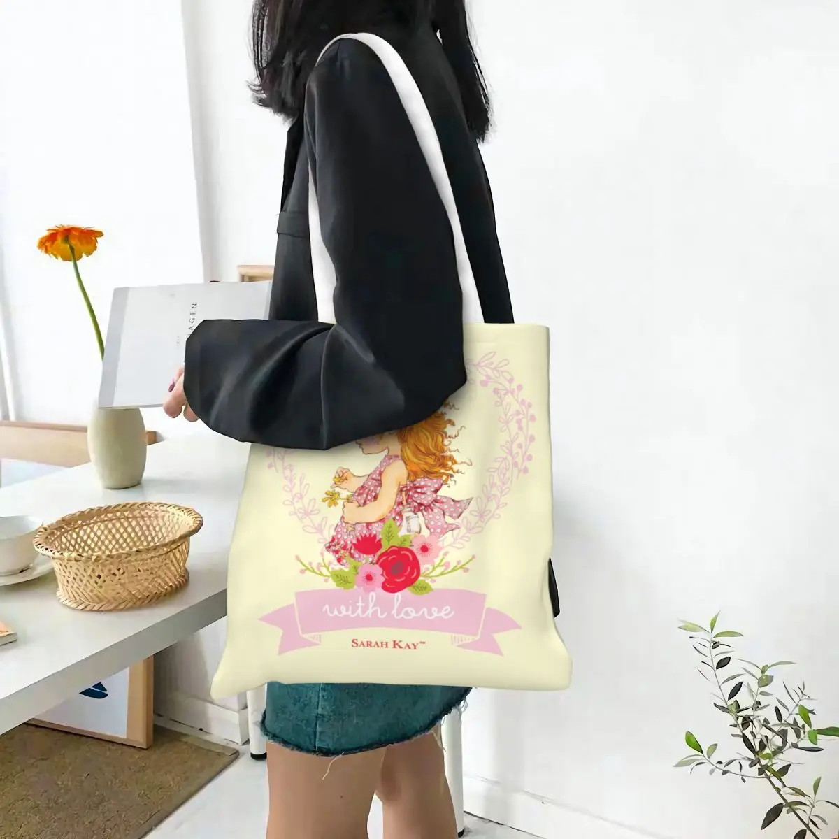 Sarah Kay Cartoon Girl Love Heart Canvas Bag Ulzzang Merch For Woman Girl's Street Handbag Tote Bags