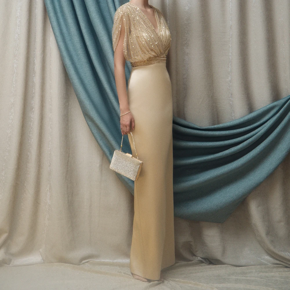 

Прямые вечерние платья по индивидуальному заказу, платье для выпускного вечера без рукавов с v-образным вырезом до щиколотки, простое модное изысканное вечернее платье с блестками