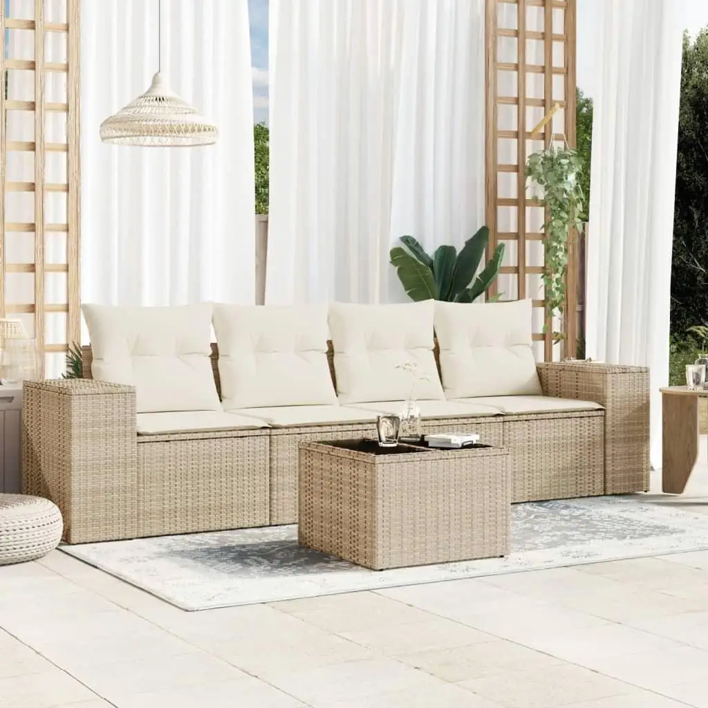 

Beige PE Rattan Garden Sofa Set with Powder Coated Steel Frame and Tempered Glass Top Outdoor Furniture
