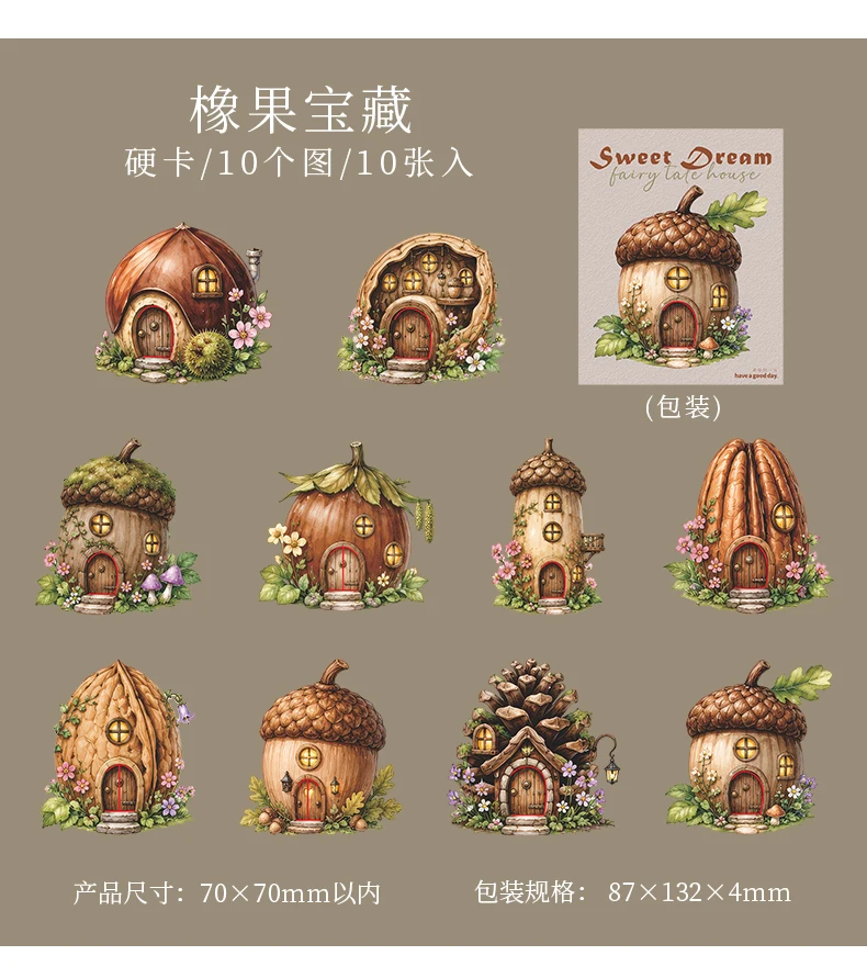 Journal GO 10pcs Fairy Tale Forest House Stickers, Vintage Mushroom Teapot Cottage Decal for Scrapbooking Journaling & Craft DIY