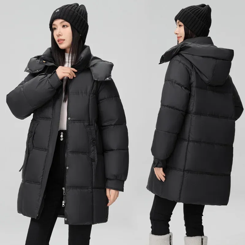 Women Parkas Coats Hooded Thick Warm Elegant Maxi Y2k Zipper Jackets Stand Collar Mid Length Coat 2024 Loose Autumn Winter 2024