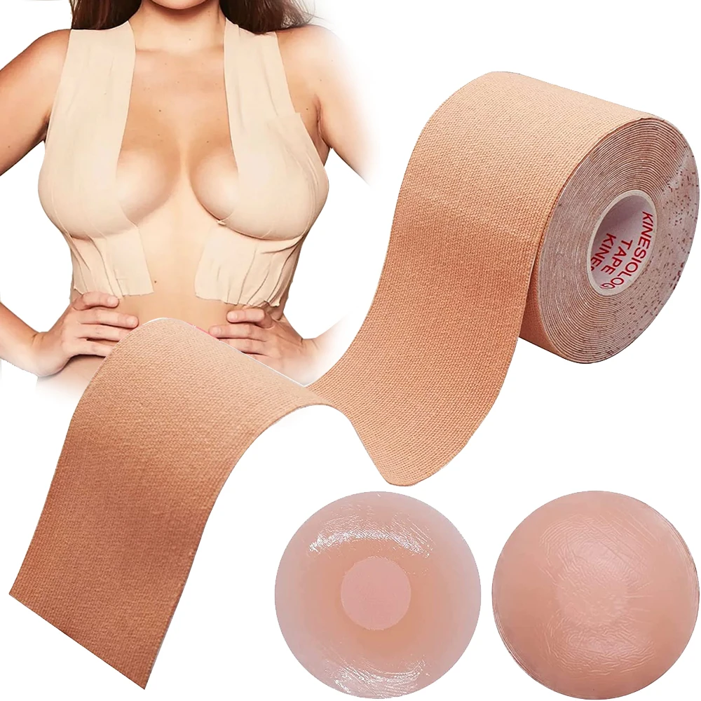 Women Breast Lift Nipple Covers Push Up Bra Invisible 1 set of Boob Tape Adhesive Bras Stretch Cloth Chest Sticker Sexy Bralette