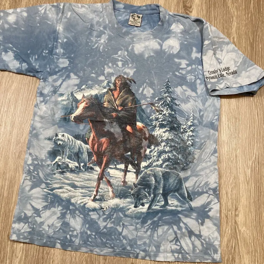 Native Shirt M Vintage 90s 00s Pyramid Lake Nevada Wolf Nature Horse Snow Tee