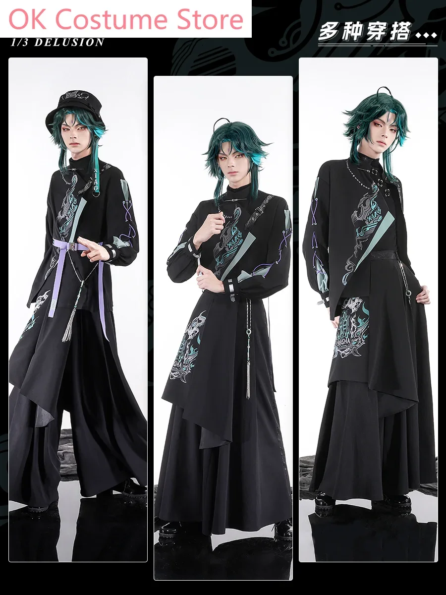 Three Point Delusion Genshin Impact Xiao New Chinese Style Men Cosplay Costume Cos Game Anime Party Uniform Hallowen Play Role