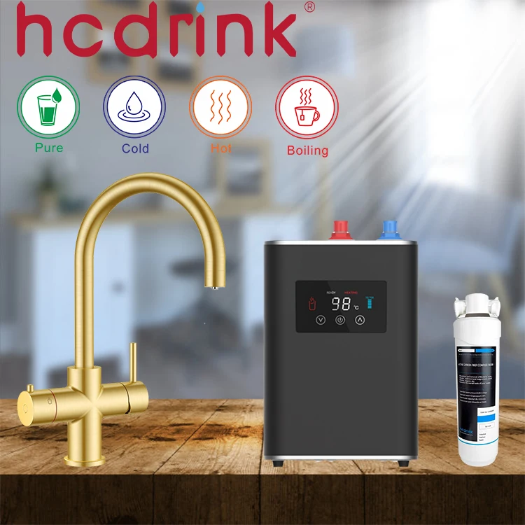 Iwater Golden Elegant Kitchen Direct Drinking Instant Heating Efficient Filter Mixer Faucet For Pure Boiling Hot And Cold Water