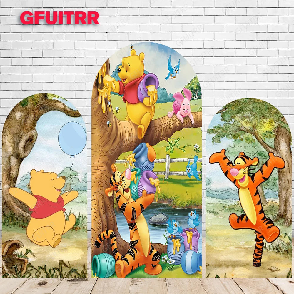 

Winnie the Pooh Backdrop Arch Kids Birthday Decoration Party Photography Background Doubleside Baby Shower Fabric Photo Prop