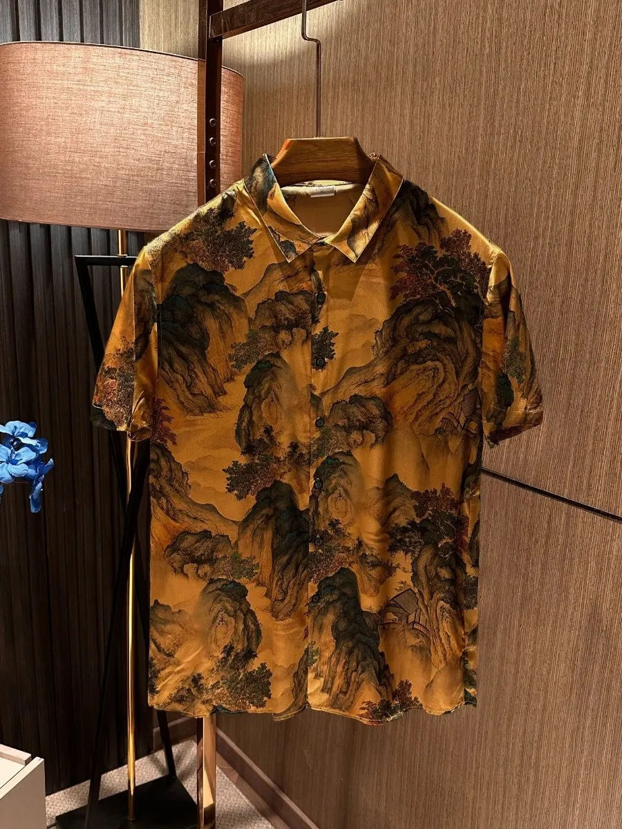 

Высококачественная шелковая рубашка с коротким рукавом для мужчин, летняя, дышащая, комфортная, деловая, повседневная, в китайском стиле