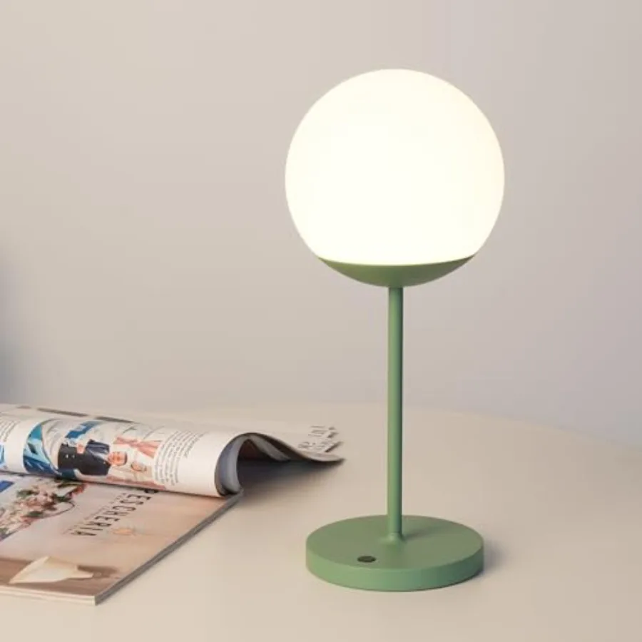 Cordless Table Lamp with Globe Shade, Rechargeable Dimmable Bedside Light, Shower Lamp Waterproof, Touch Control, 8-72 Hours Ru