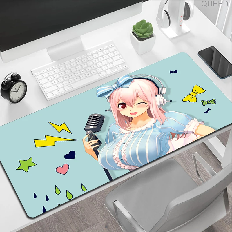 S-Super Sonico Laptop Large Gaming Mouse Pad Computer Mousepad PC Gamer Mouse Mat XXL Carpet Office Keyboard Mat Kawaii Desk Pad