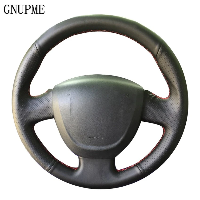 DIY Hand-stitched Steering Wheel Cover Black Artificial Leather Car Steering Wheel Covers for Lada Granta 2011-2016