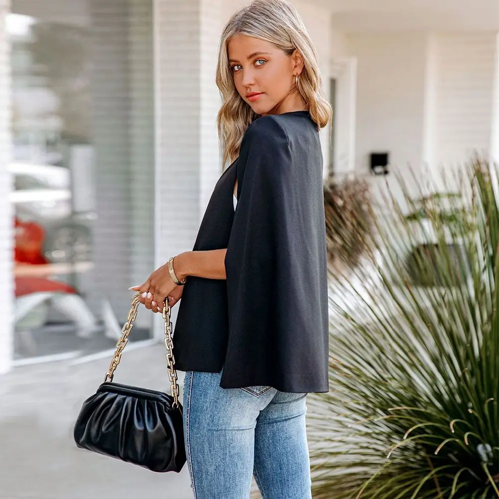 

Casual Loose SVE Jaet 202 Small Suit Women Sle Polyester Fiber ort Outerwear Faionable Loose Fit Ladies Coat