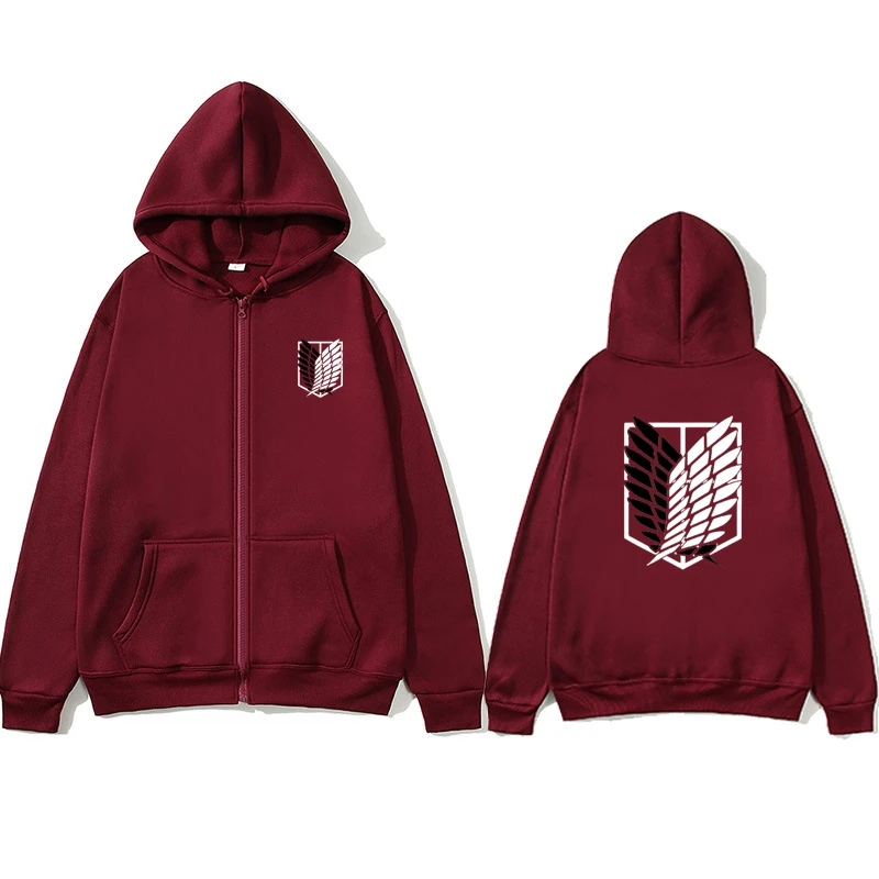 2024 Attack on Titan Men Zip Hoodie Plus Sized Fleece Hood Long Sleeve Top Male Sweatshirt Zipper Loose Baggy Size Plus