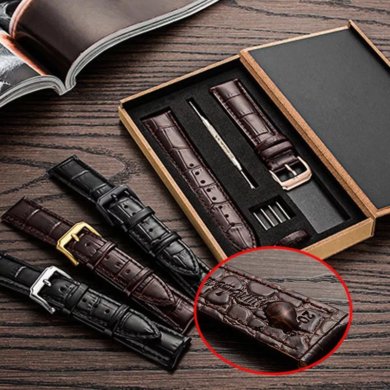 Ремешок из воловьей кожи с крокодиловым узором 12 мм 14 мм 16 мм 18 мм 19 мм 20 мм 21 мм 22 мм 24 мм универсальный ремешок для часов водонепроницаемый с защитой от пота и коробкой